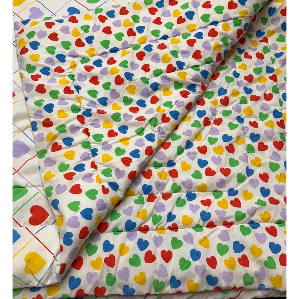 Vintage Sears Young at Heart Rainbow Heart   Twin Comforter Reversible Blanket
